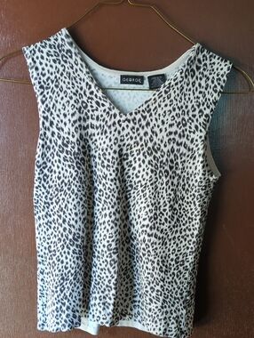 George Women's Silk Blend Sleeveless V-Neck Leopard Print Top - Size Large 12/14